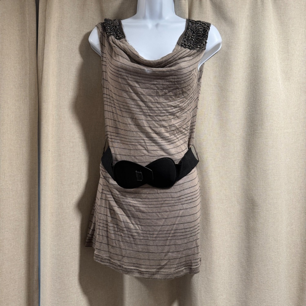 Y2K VTG Wet Seal Cowl Neck‎ Beaded Shoulder Sleeveless Top Women's M